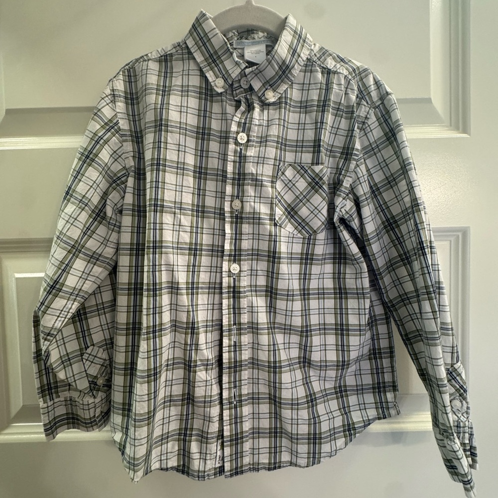 Janie and Jack White and Green Plaid Button Down Shirt